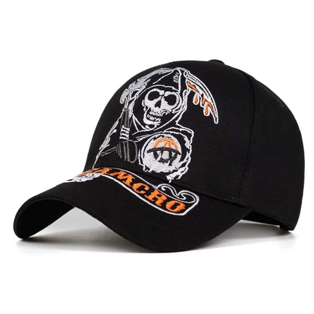 Men's Sports Black Reaper Embroidered Woven Baseball Cap
